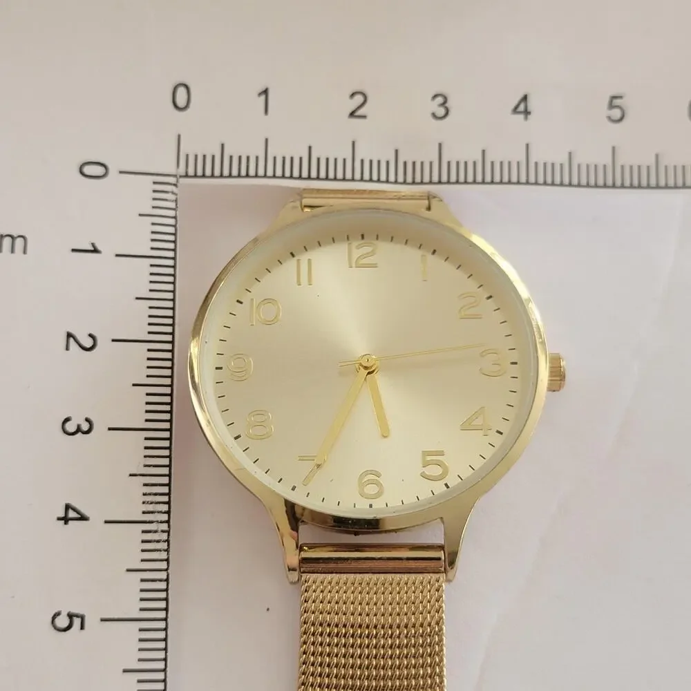 Womens Watch Gold Dial Gold Case Mesh Bracelet Gold Plated Quartz 13553